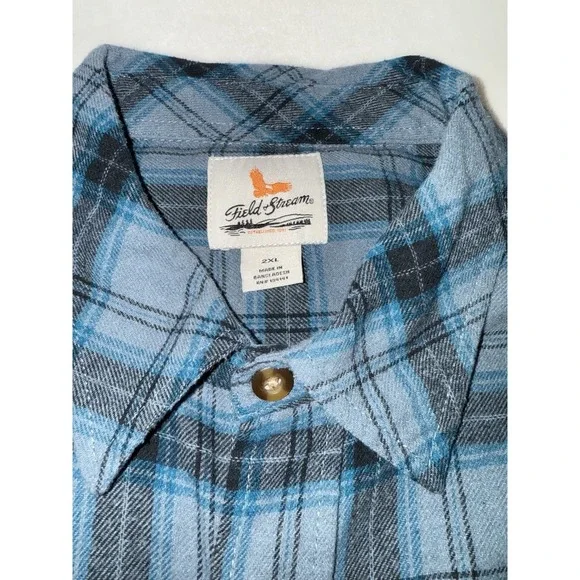 Field Stream Flannel Shirt Mens Blue Plaid Long Sleeve Button Up Outdoors 2XL - Picture 2 of 4